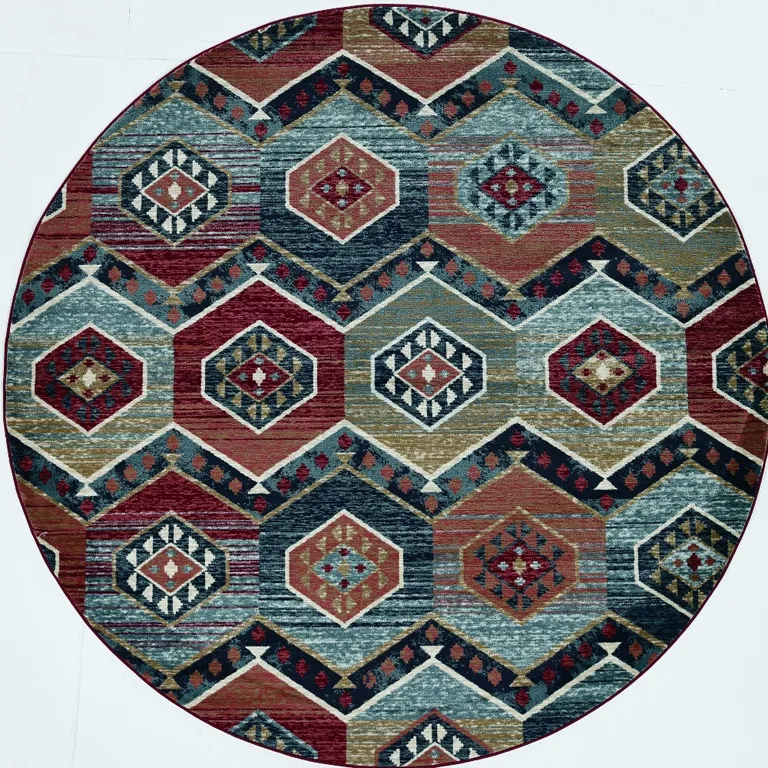 Round Multicolor Geometric Diamond Indoor Area Rug Photo 4