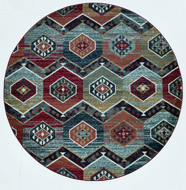 Round Multicolor Geometric Diamond Indoor Area Rug Photo 1