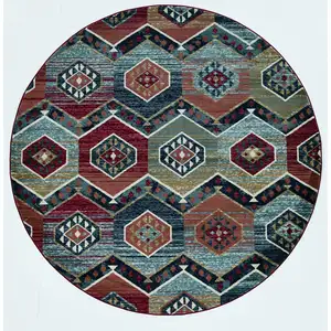 Photo of Round Multicolor Geometric Diamond Indoor Area Rug