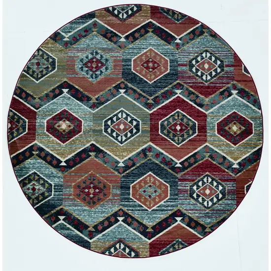 Round Multicolor Geometric Diamond Indoor Area Rug Photo 3