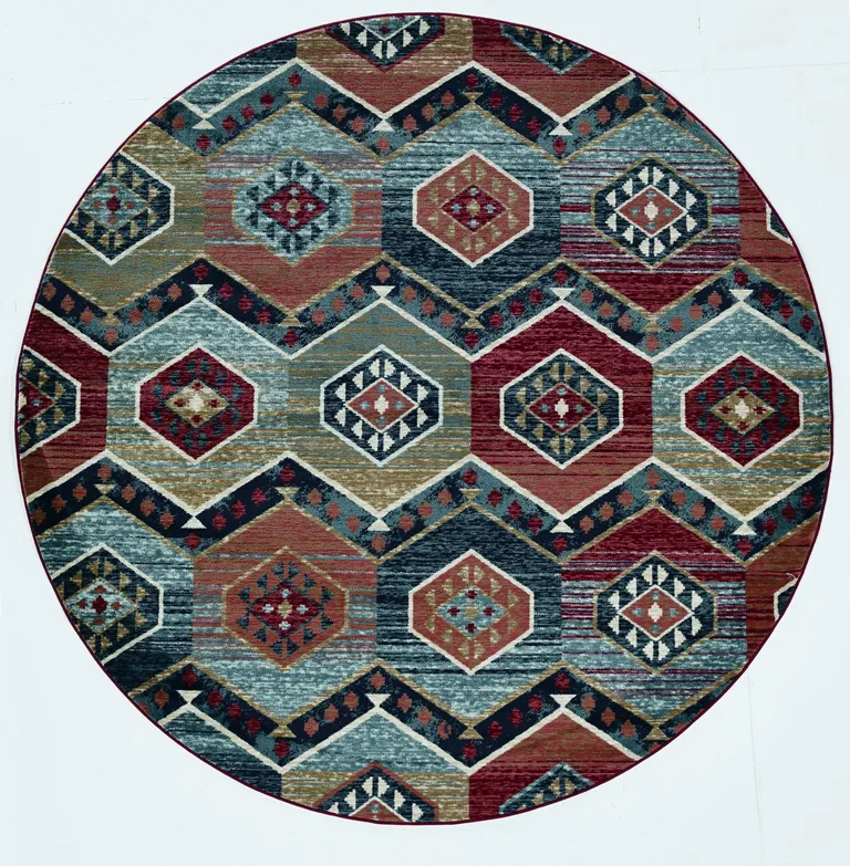 Round Multicolor Geometric Diamond Indoor Area Rug Photo 3