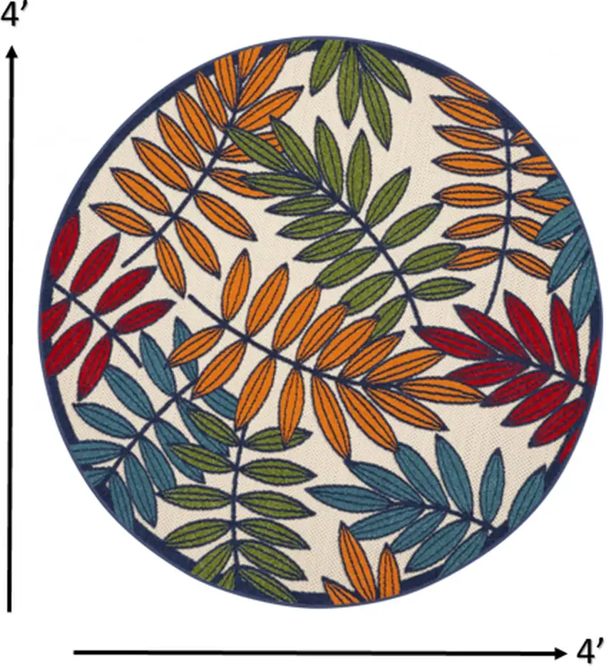 Round Multicolored Leaves Indoor Outdoor Area Rug Photo 5