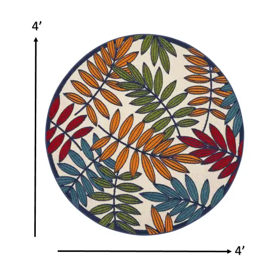 Round Multicolored Leaves Indoor Outdoor Area Rug Photo 5