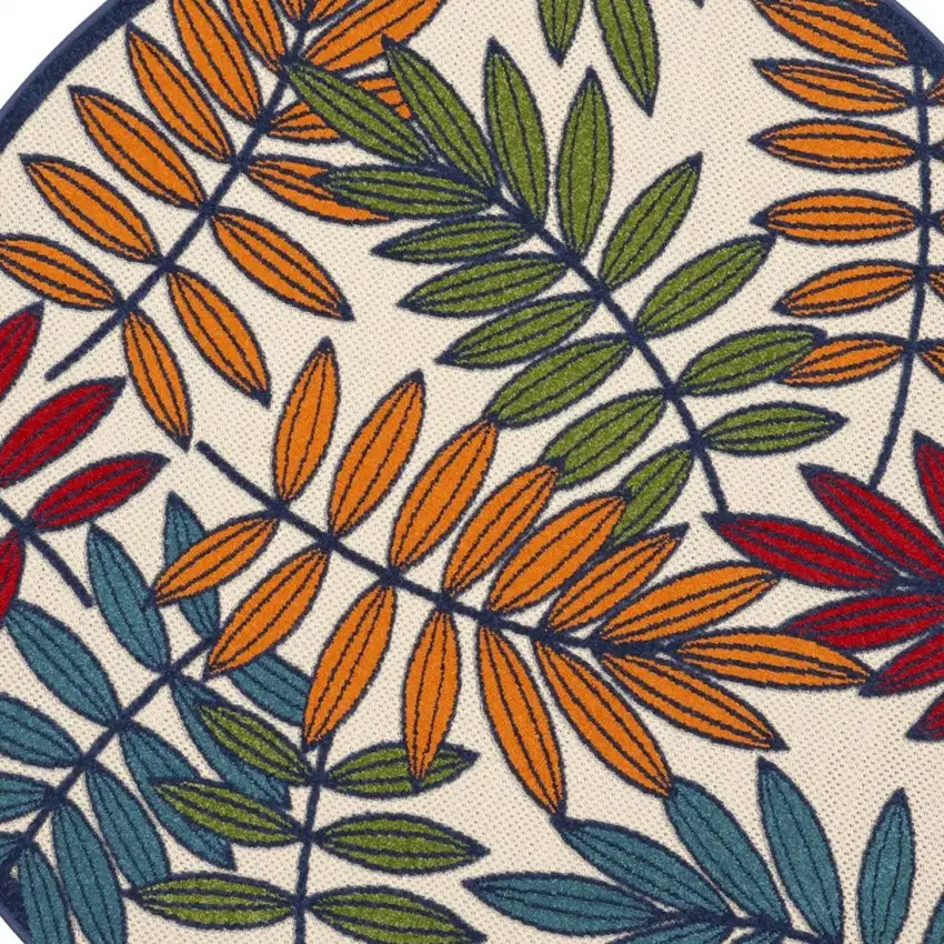 Round Multicolored Leaves Indoor Outdoor Area Rug Photo 9