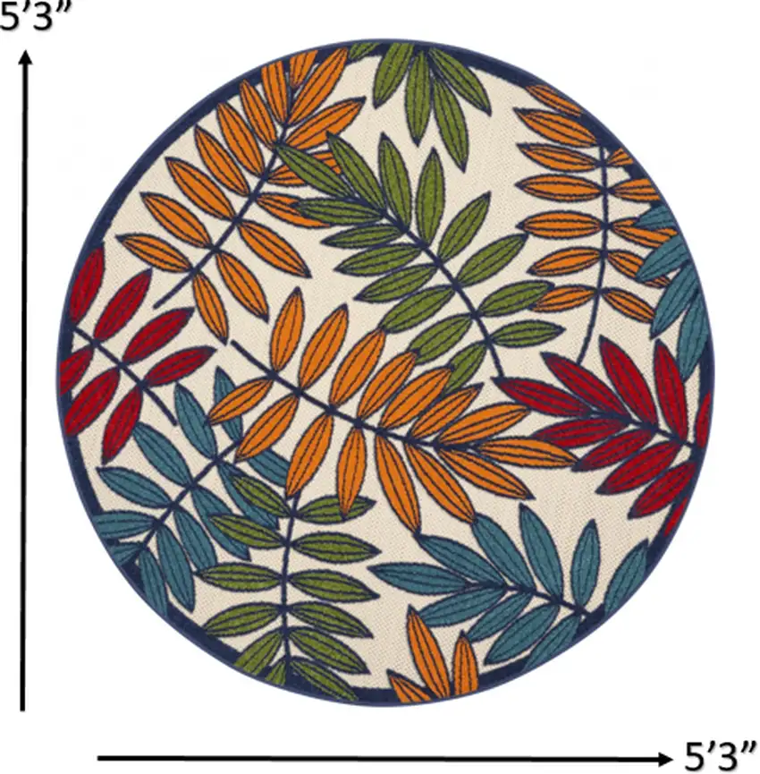Round Multicolored Leaves Indoor Outdoor Area Rug Photo 5