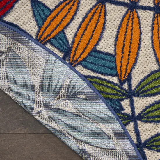 Ivory And Blue Round Floral Indoor Outdoor Area Rug Photo 8