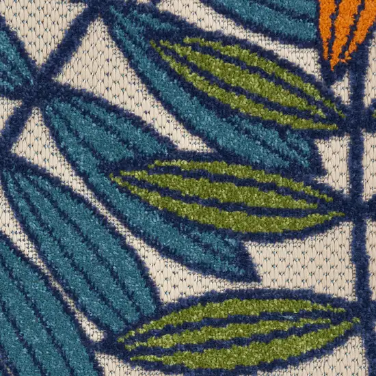 Ivory And Blue Round Floral Indoor Outdoor Area Rug Photo 7