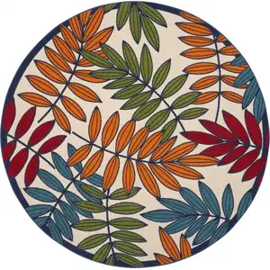 Photo of Round Multicolored Leaves Indoor Outdoor Area Rug