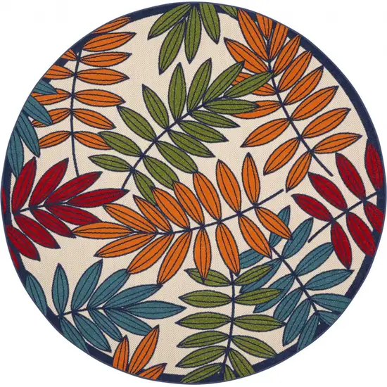 Round Multicolored Leaves Indoor Outdoor Area Rug Photo 10