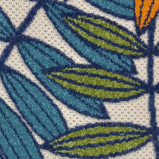 Ivory And Blue Round Floral Indoor Outdoor Area Rug Photo 7