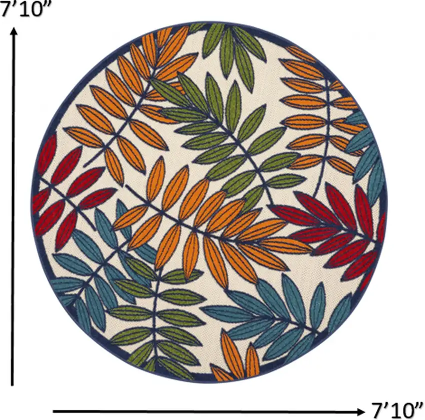 Round Multicolored Leaves Indoor Outdoor Area Rug Photo 5