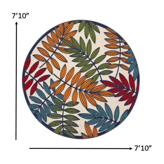 Round Multicolored Leaves Indoor Outdoor Area Rug Photo 5