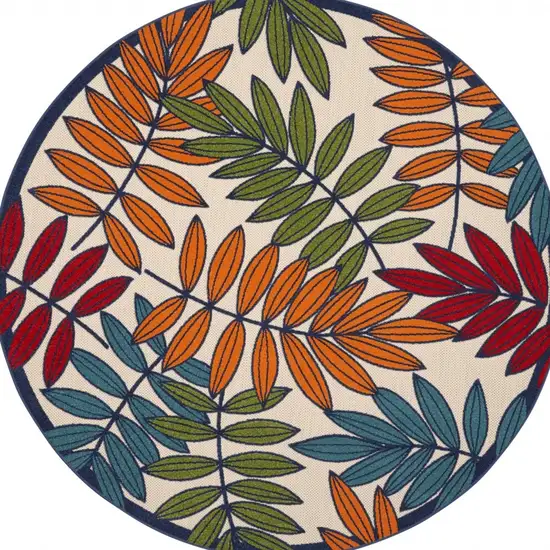 Round Multicolored Leaves Indoor Outdoor Area Rug Photo 9
