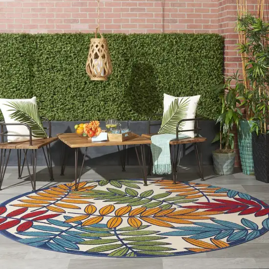 Round Multicolored Leaves Indoor Outdoor Area Rug Photo 6