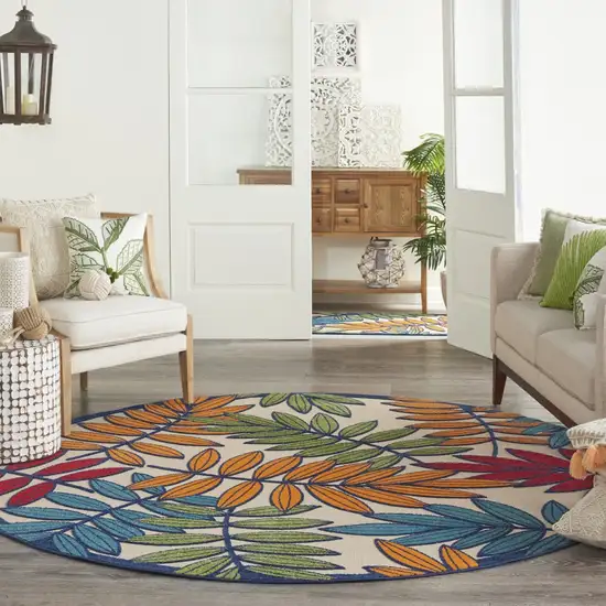 Round Multicolored Leaves Indoor Outdoor Area Rug Photo 8