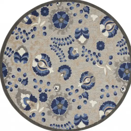 Round Natural and Blue Indoor Outdoor Area Rug Photo 9