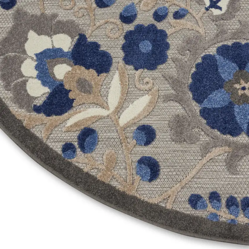 Blue And Gray Round Floral Indoor Outdoor Area Rug Photo 4