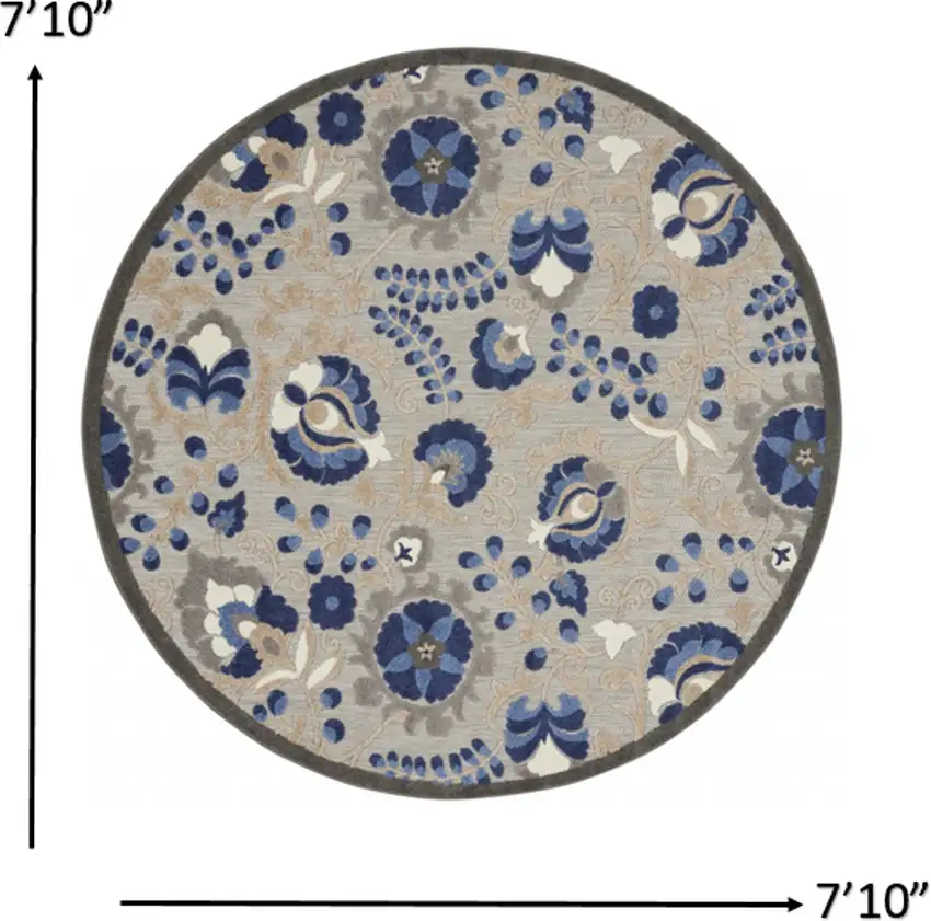 Round Natural and Blue Indoor Outdoor Area Rug Photo 5