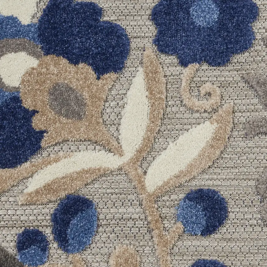 Blue And Gray Round Floral Indoor Outdoor Area Rug Photo 8