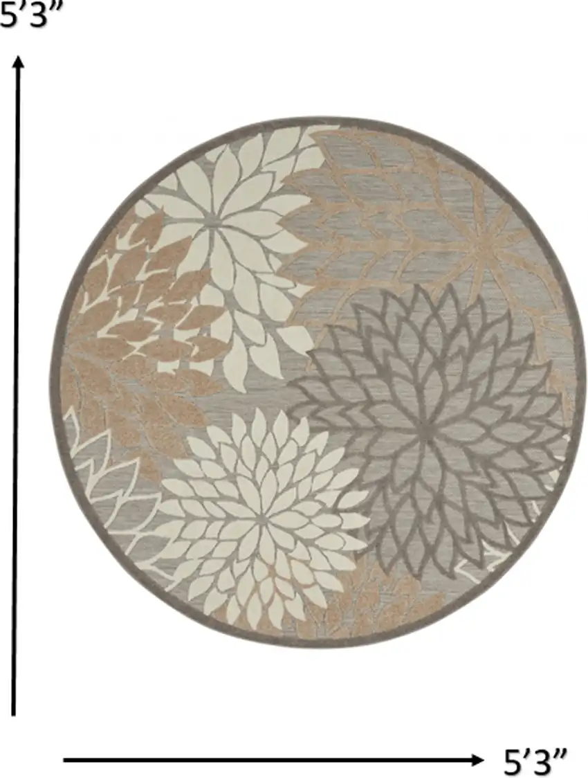Round Natural and Gray Indoor Outdoor Area Rug Photo 6