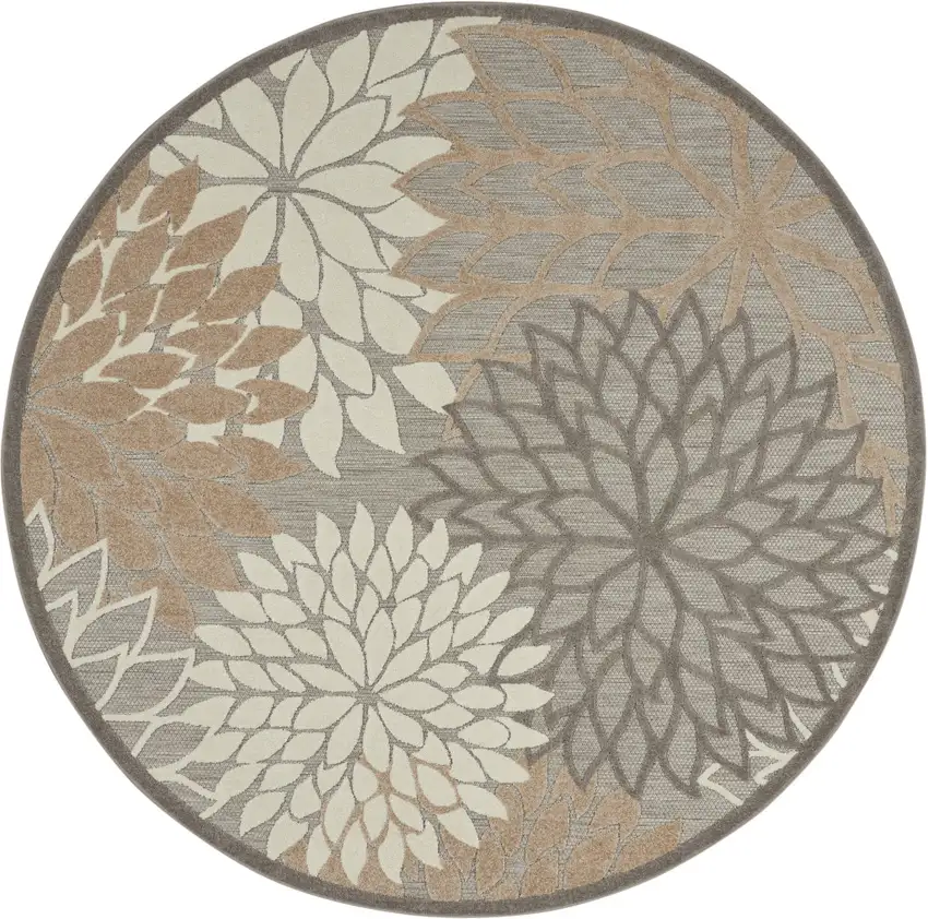 8' Gray And Ivory Round Indoor Outdoor Area Rug Photo 4