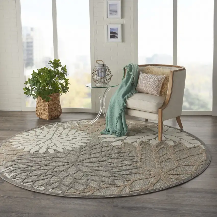 Round Natural and Gray Indoor Outdoor Area Rug Photo 8