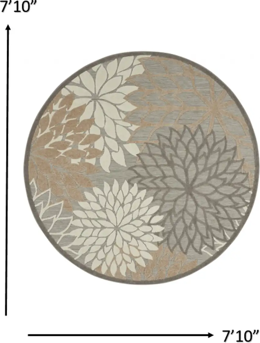 Round Natural and Gray Indoor Outdoor Area Rug Photo 6