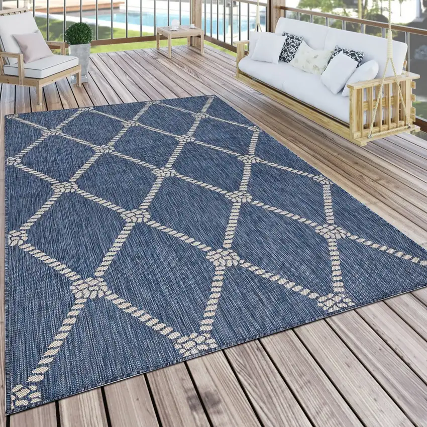 Round Navy Knot Indoor Outdoor Area Rug Photo 8