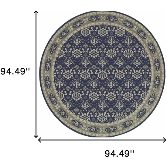 Round Navy and Gray Floral Ditsy Area Rug Photo 4