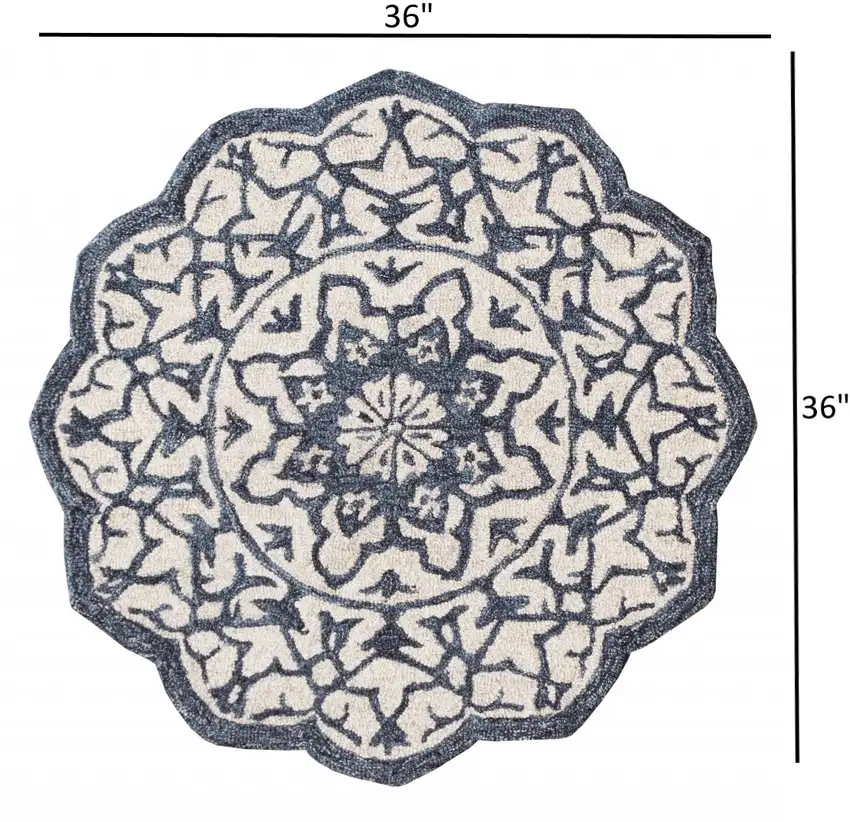 Round Navy and White Decorative Area Rug Photo 7