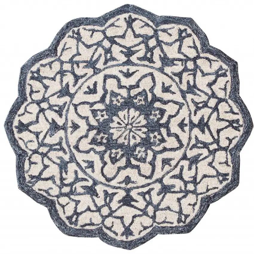 Round Navy and White Decorative Area Rug Photo 10