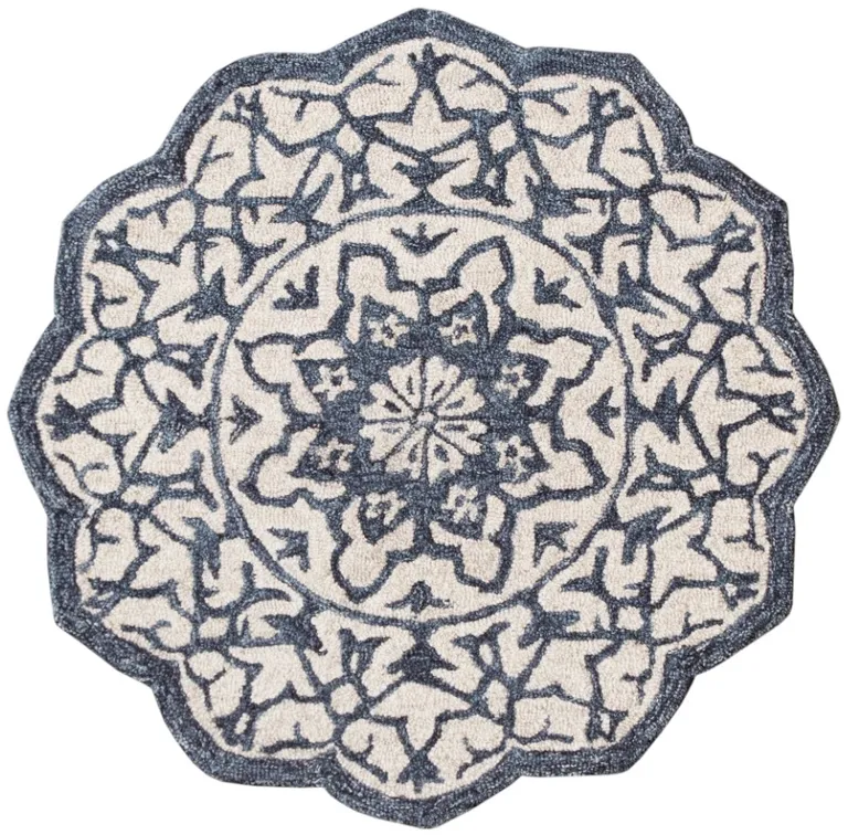 Round Navy and White Decorative Area Rug Photo 4