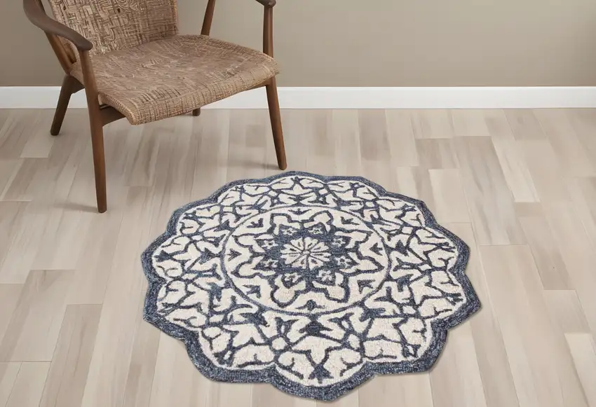 Navy And White Decorative Area Rug Photo 1