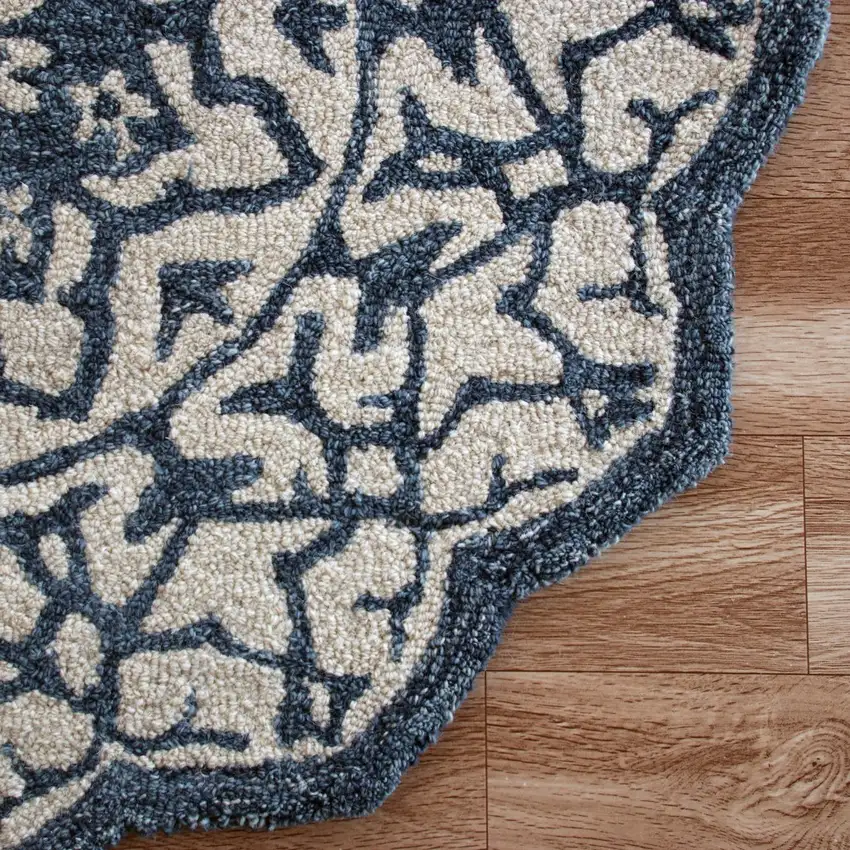 Round Navy and White Decorative Area Rug Photo 5