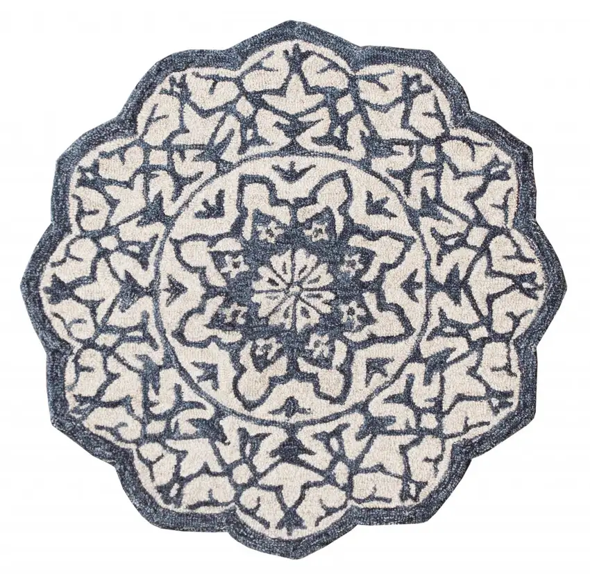 Round Navy and White Decorative Area Rug Photo 1
