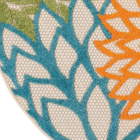 4' Ivory And Blue Round Indoor Outdoor Area Rug Photo 3