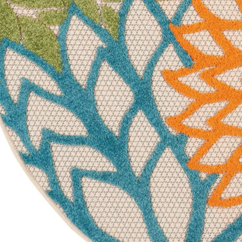 4' Ivory And Blue Round Indoor Outdoor Area Rug Photo 3