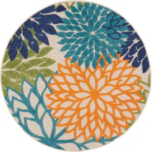 Photo of Round Orange Floral Outdoor Area Rug