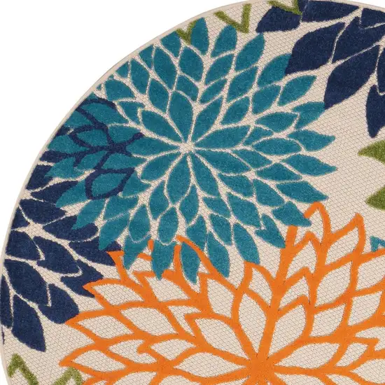 5' Ivory And Blue Round Indoor Outdoor Area Rug Photo 4