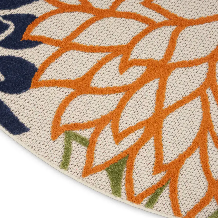 5' Ivory And Blue Round Indoor Outdoor Area Rug Photo 9