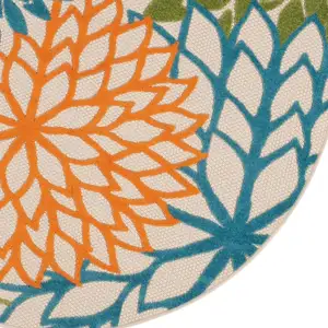 Photo of Round Orange Floral Outdoor Area Rug