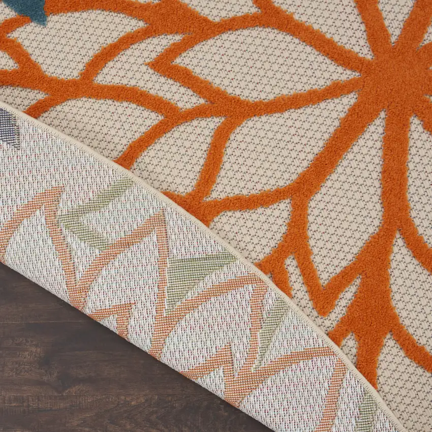 8' Ivory And Blue Round Indoor Outdoor Area Rug Photo 9