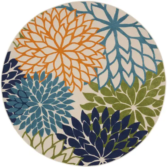 8' Ivory And Blue Round Indoor Outdoor Area Rug Photo 1