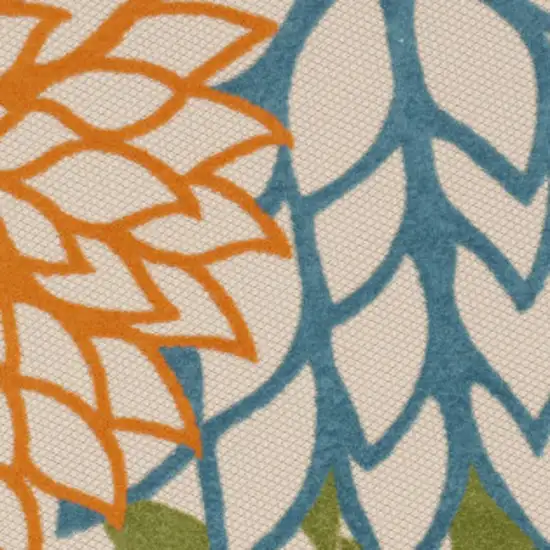 8' Ivory And Blue Round Indoor Outdoor Area Rug Photo 3