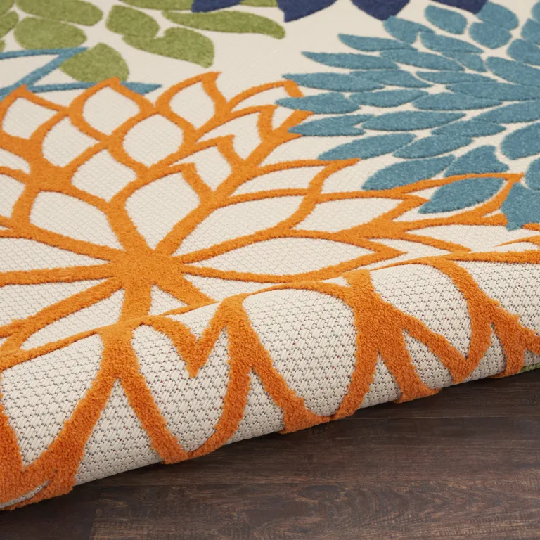 Round Orange Floral Outdoor Area Rug Photo 4