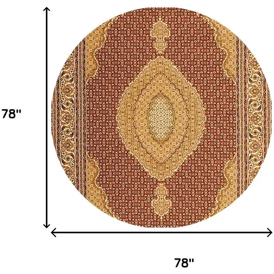 7' Cream Oriental Round Rug Photo 4