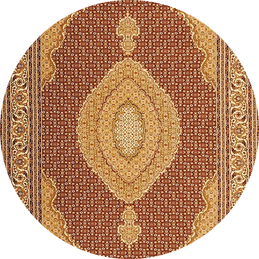 7' Cream Oriental Round Rug Photo 1