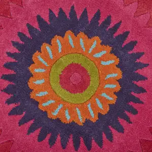 Photo of Round Pink Floral Edged Area Rug