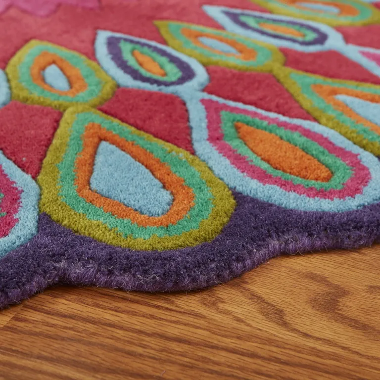 Round Pink Floral Edged Area Rug Photo 5