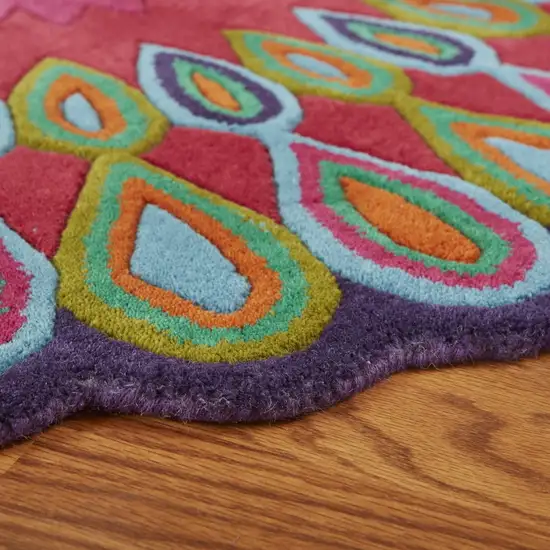 Round Pink Floral Edged Area Rug Photo 5